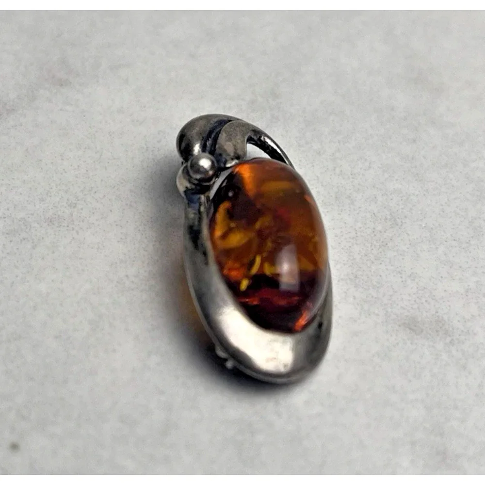 Vintage Genuine Amber Sterling Silver 925 Oval Brooch Pin Classic Estate Jewelry